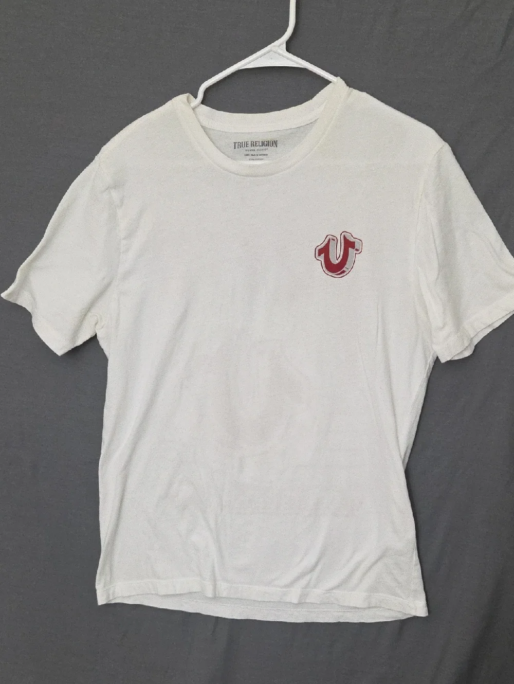 True Religion White Tee with Red‎ and Navy Graphic Logo